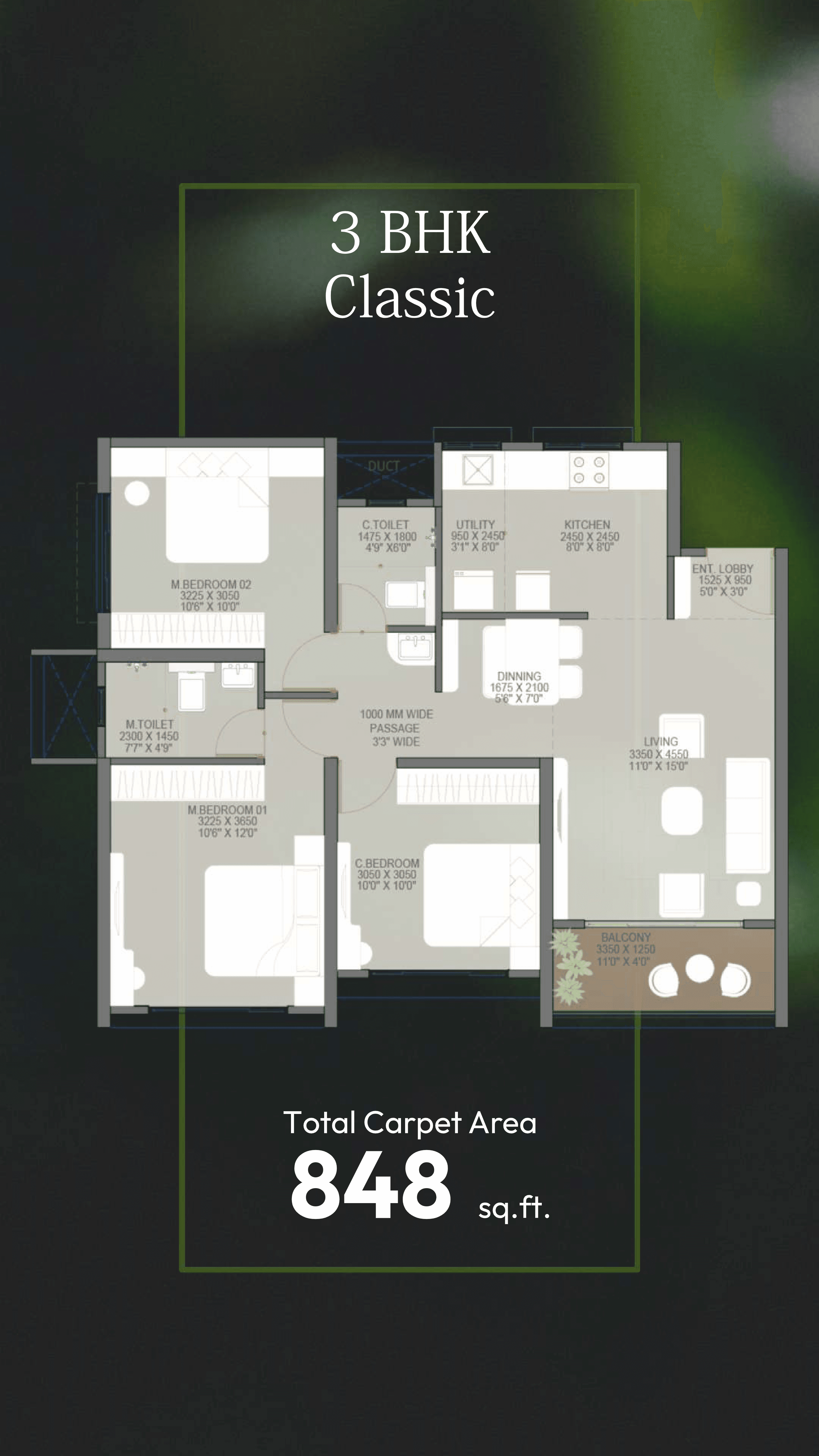 3 BHK floor plan