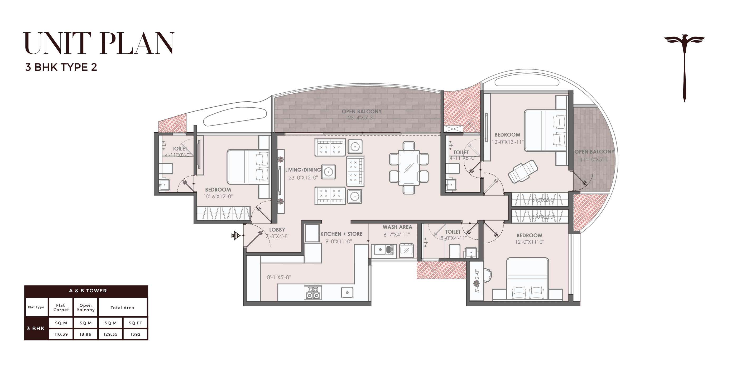 3 BHK floor plan