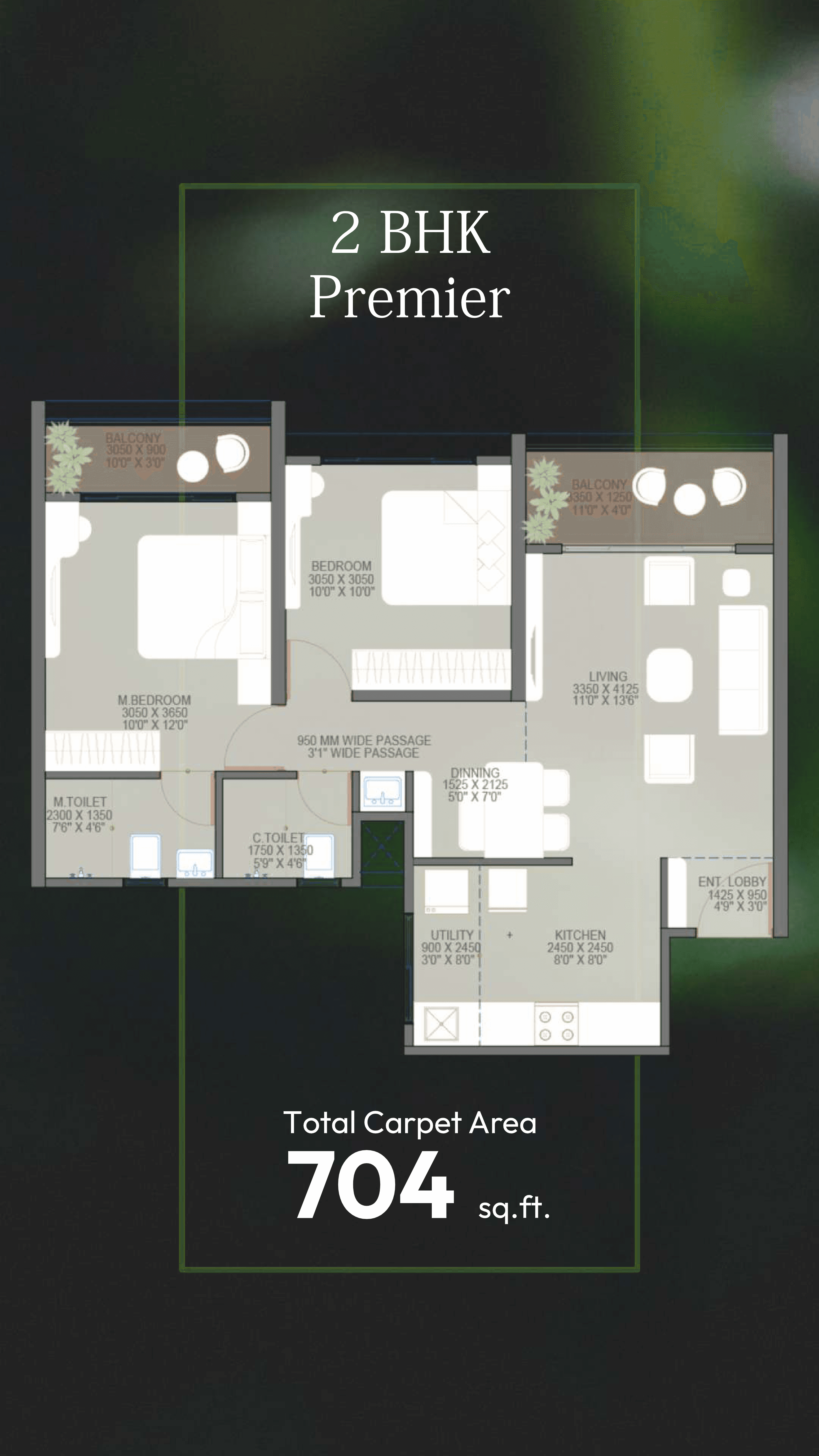 2 BHK floor plan