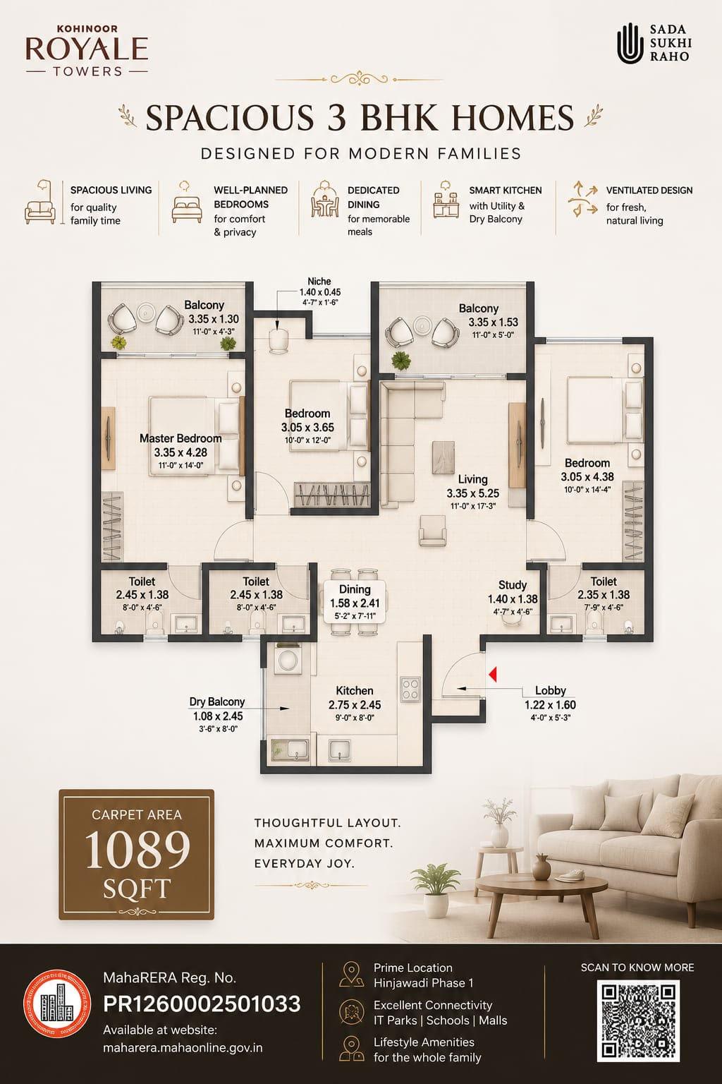 3 BHK floor plan