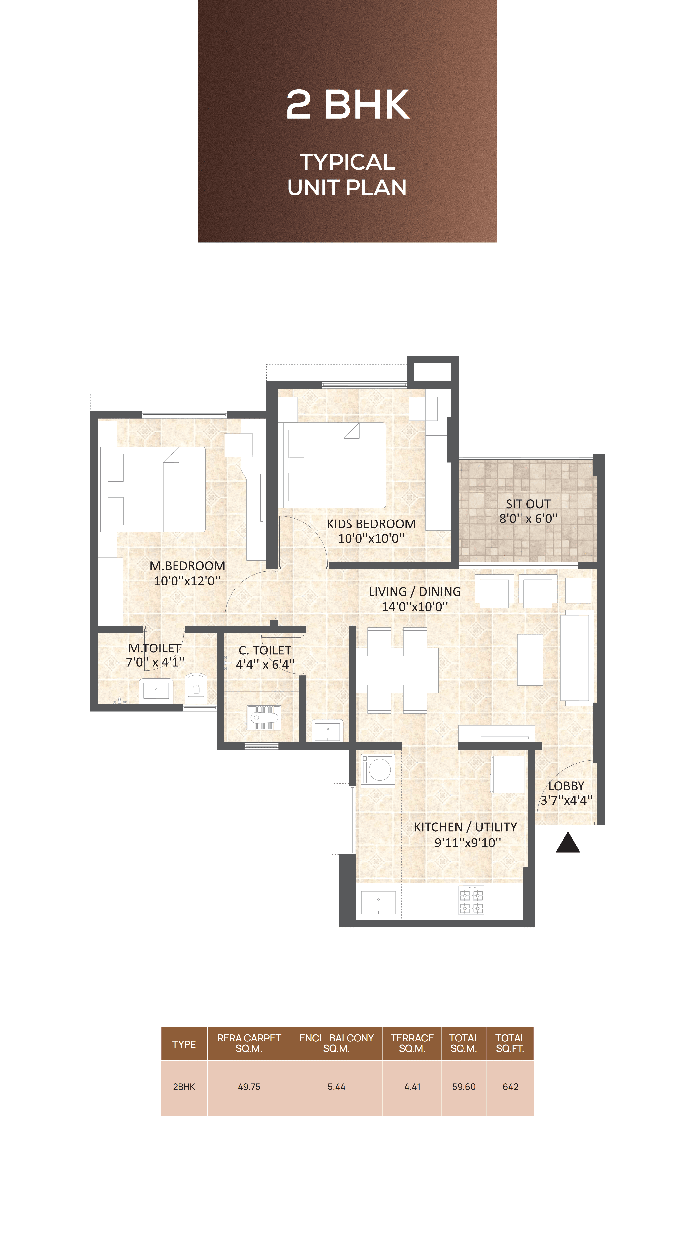 2 BHK floor plan