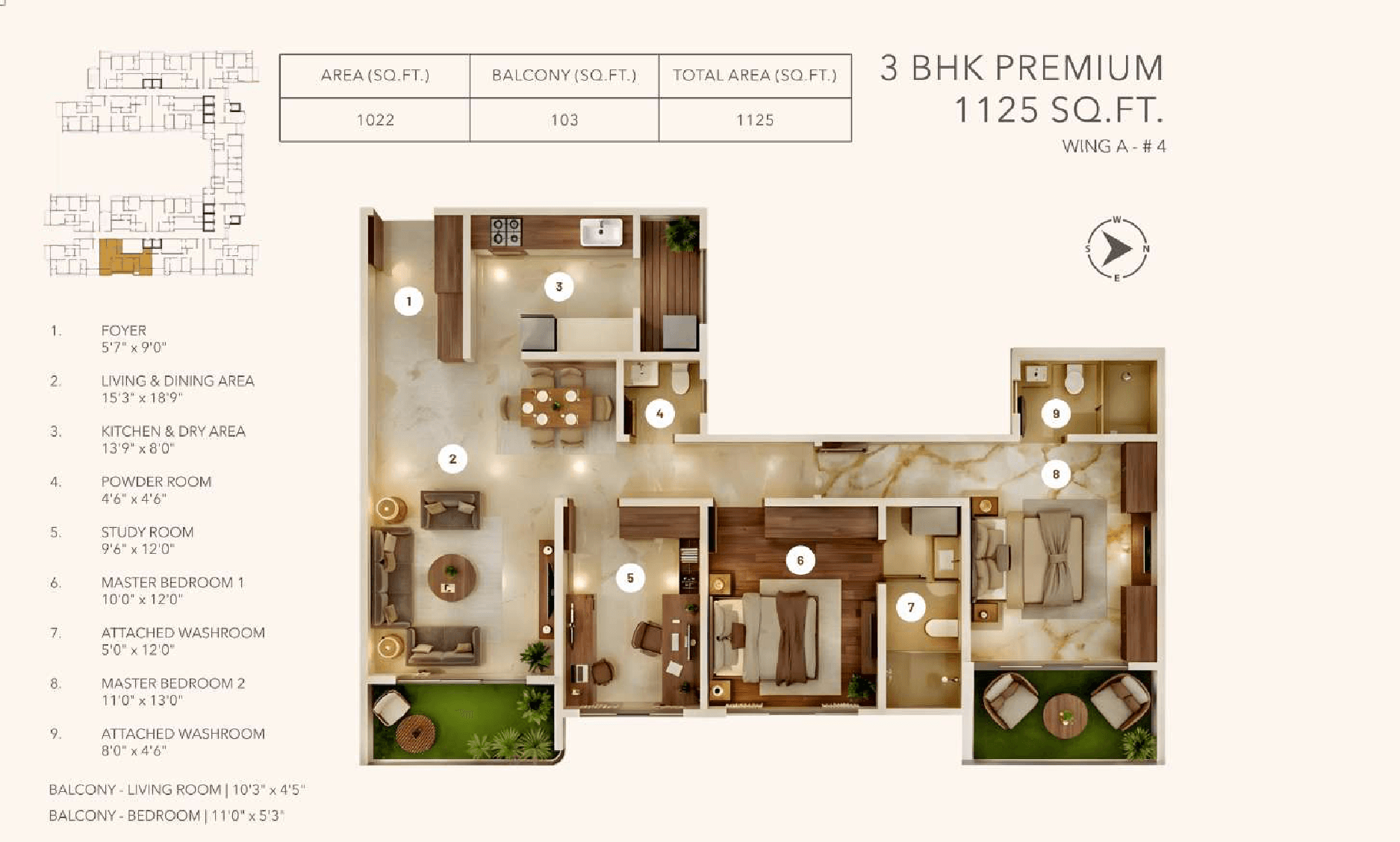 3 BHK floor plan