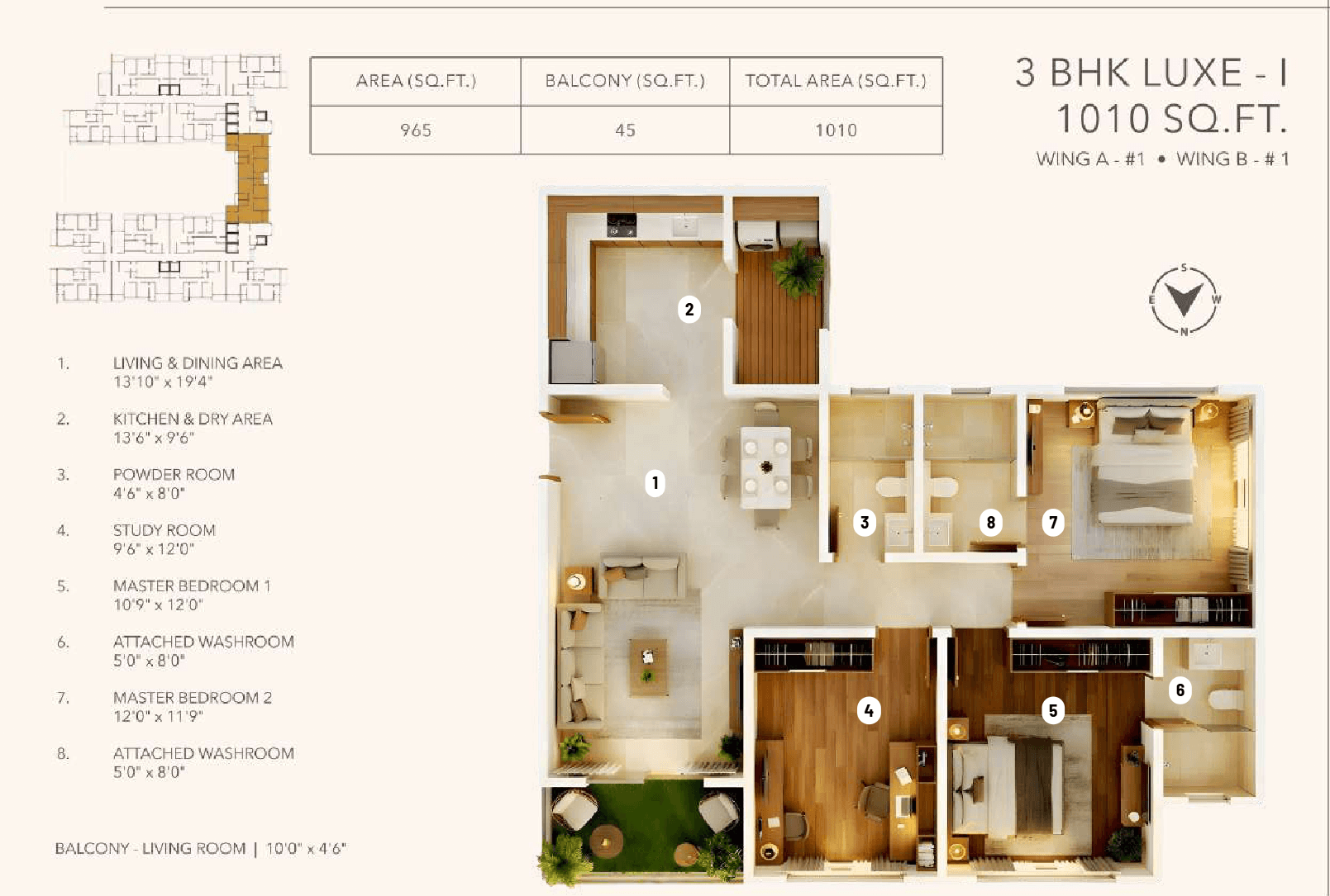 3 BHK floor plan