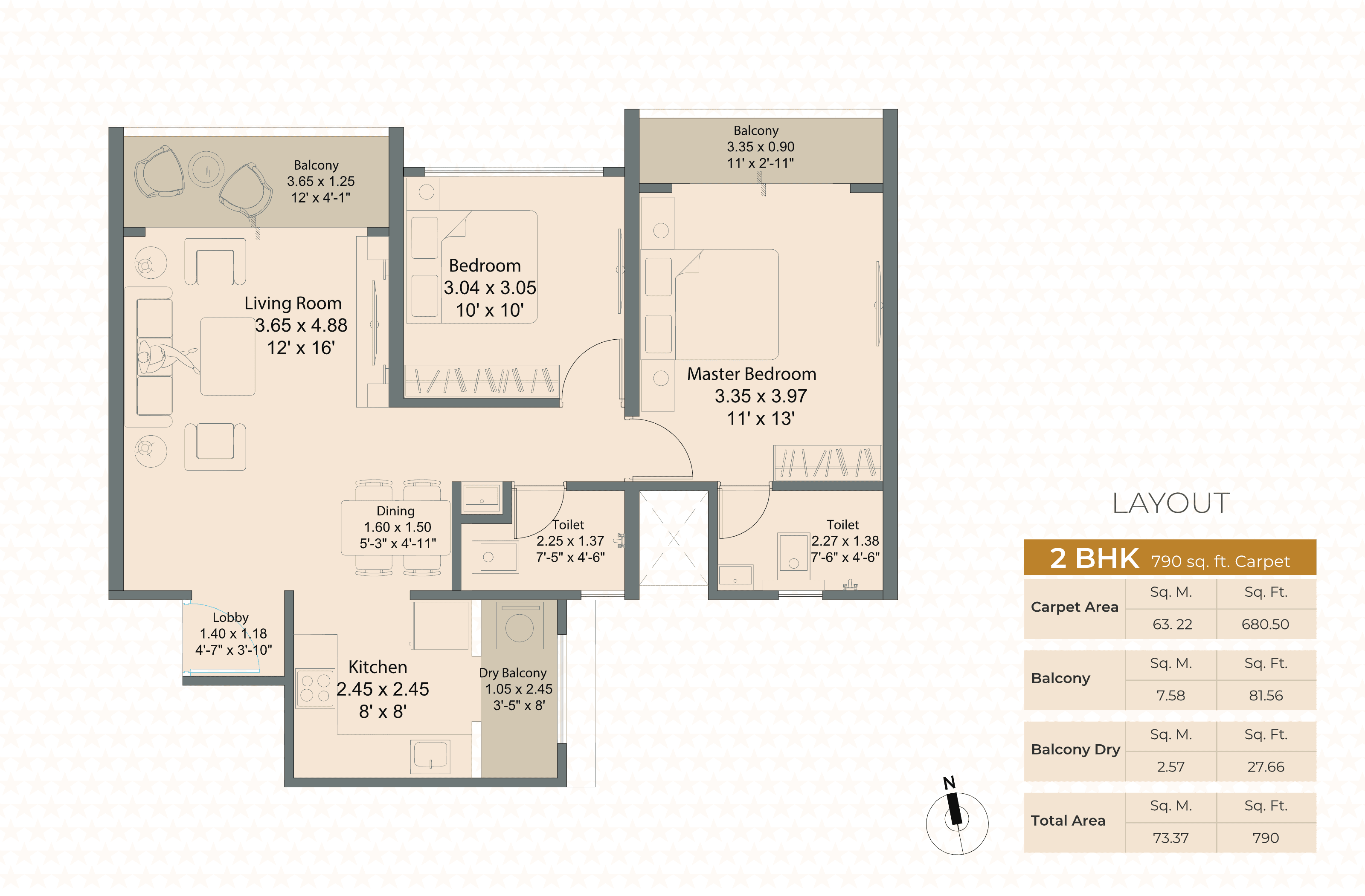 2 BHK floor plan