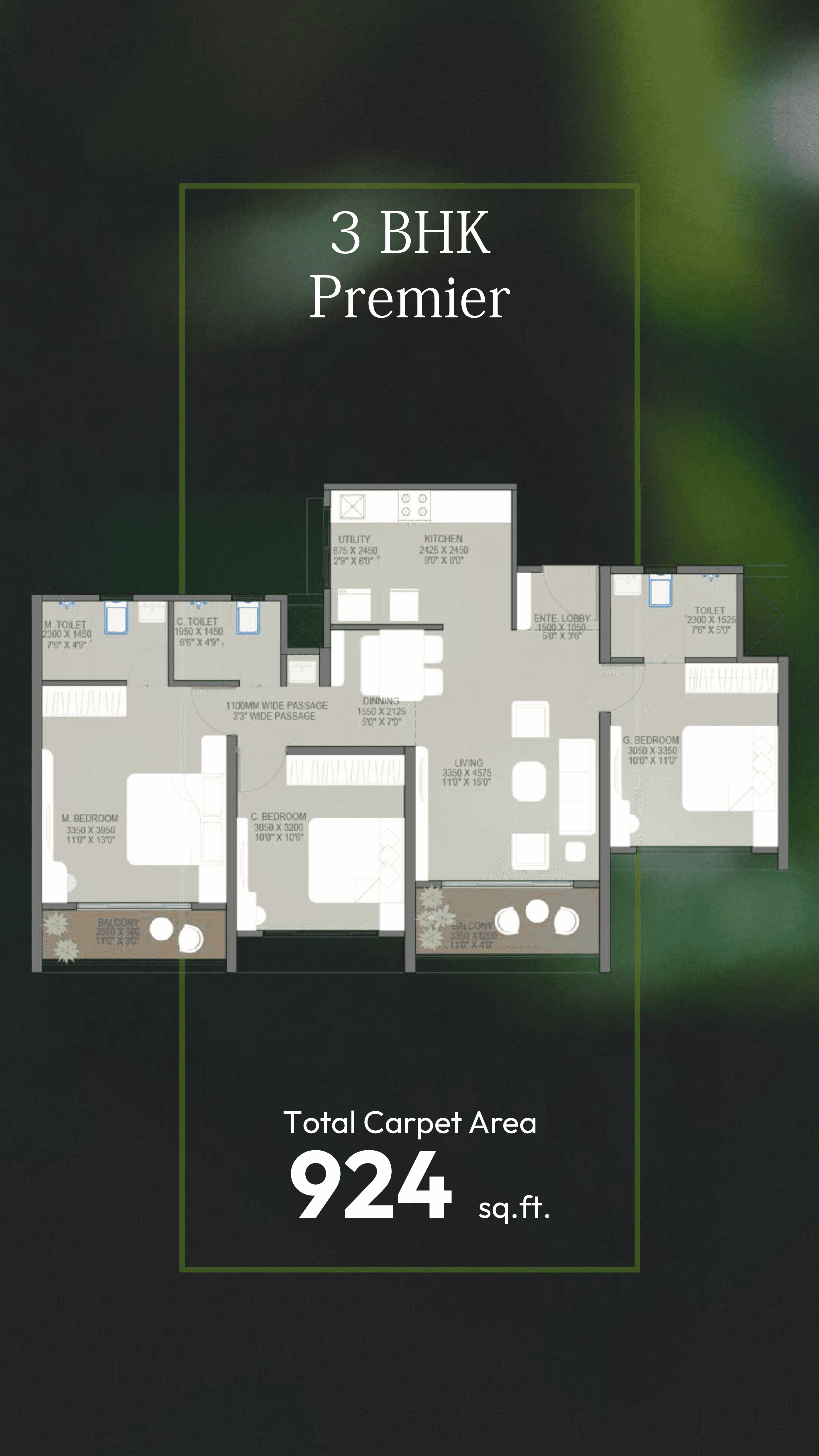 3 BHK floor plan