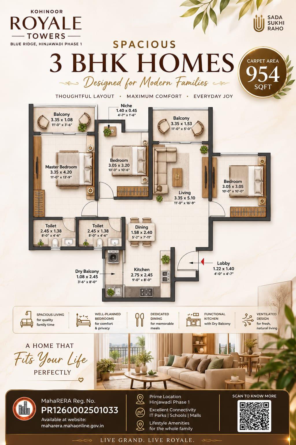 3 BHK floor plan