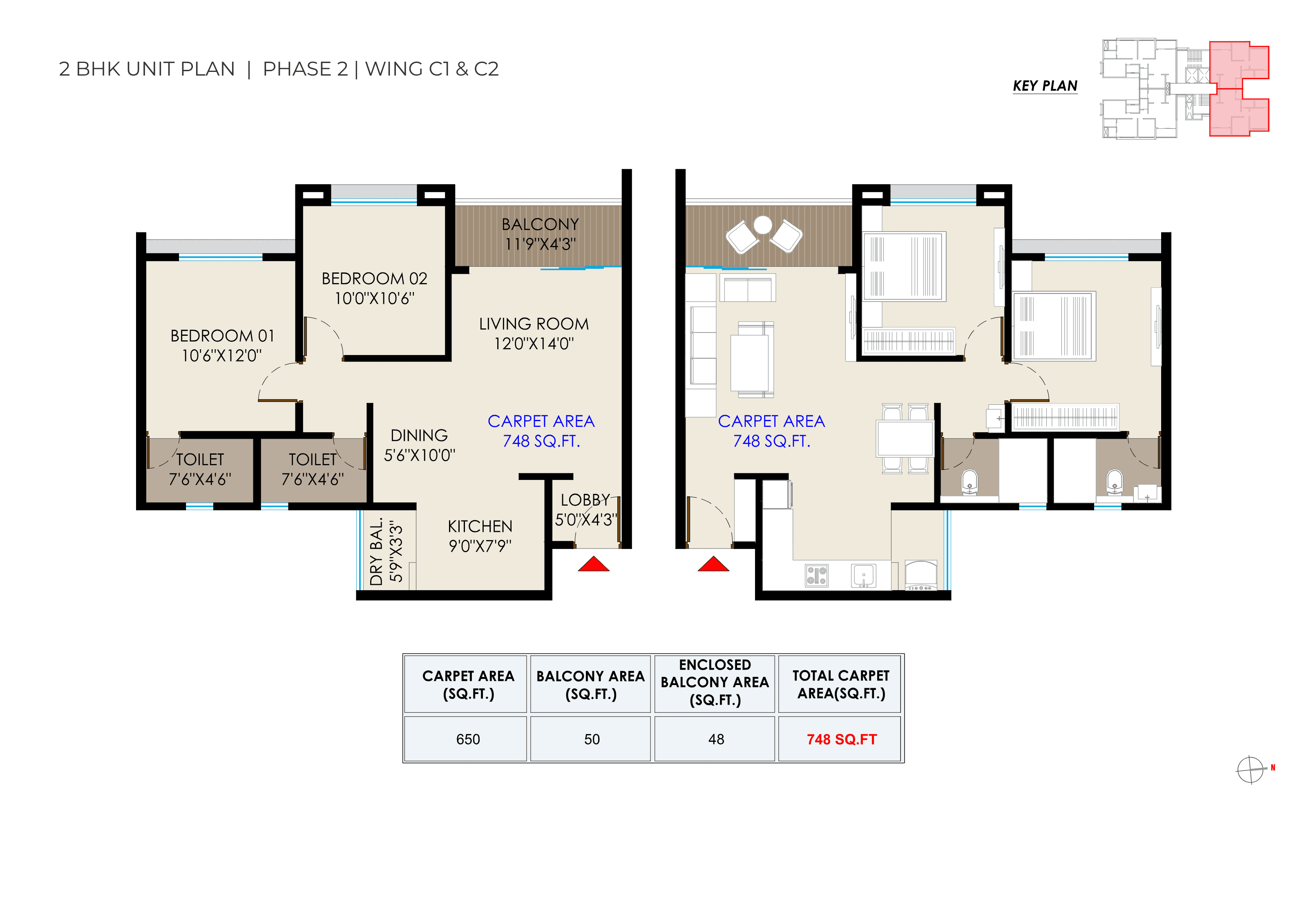 2 BHK floor plan