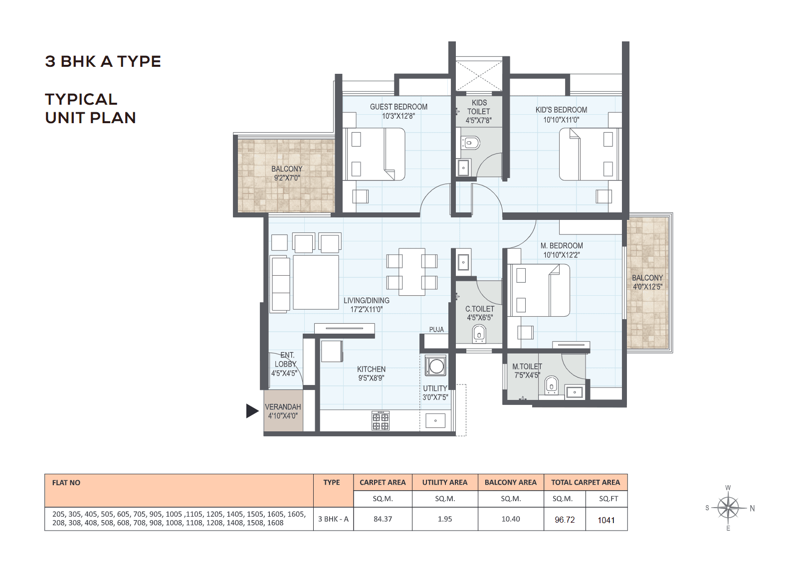3 BHK floor plan