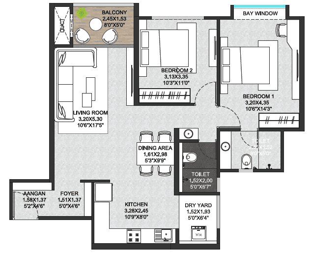 2 BHK floor plan