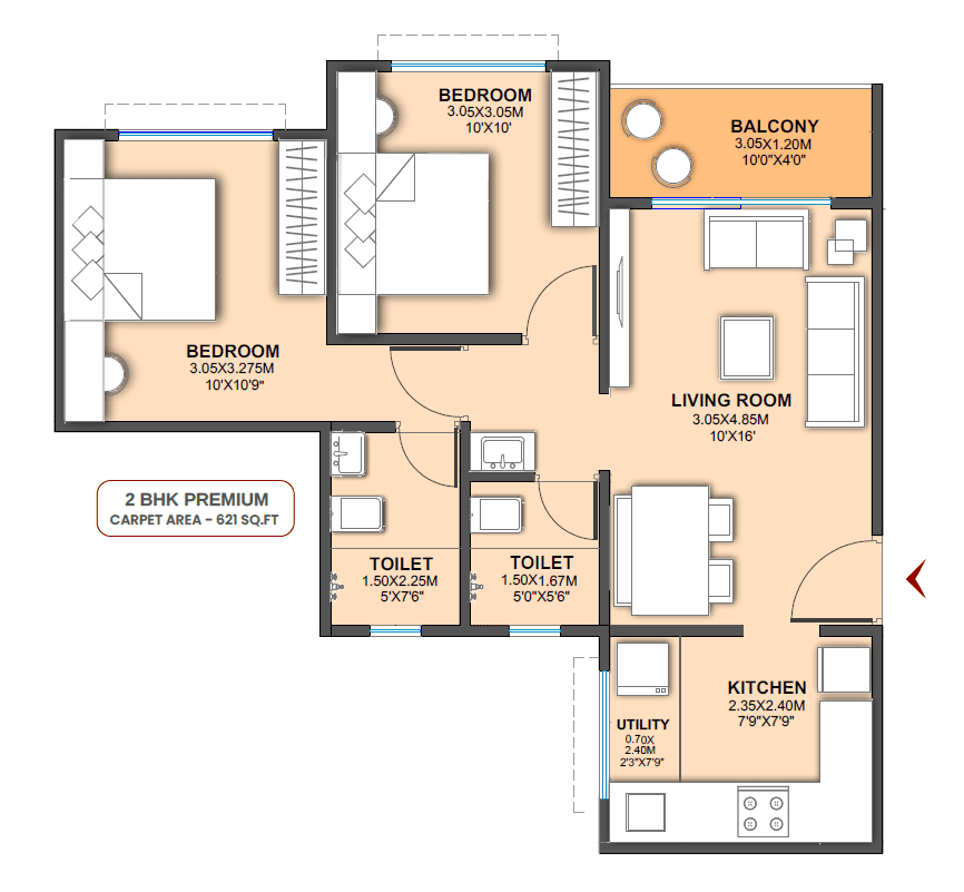 2 BHK floor plan