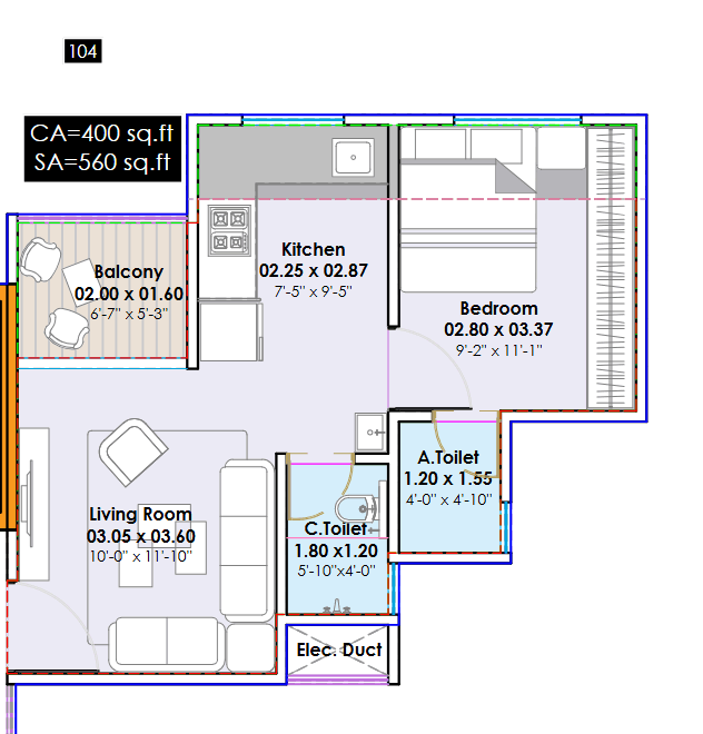 1 BHK floor plan