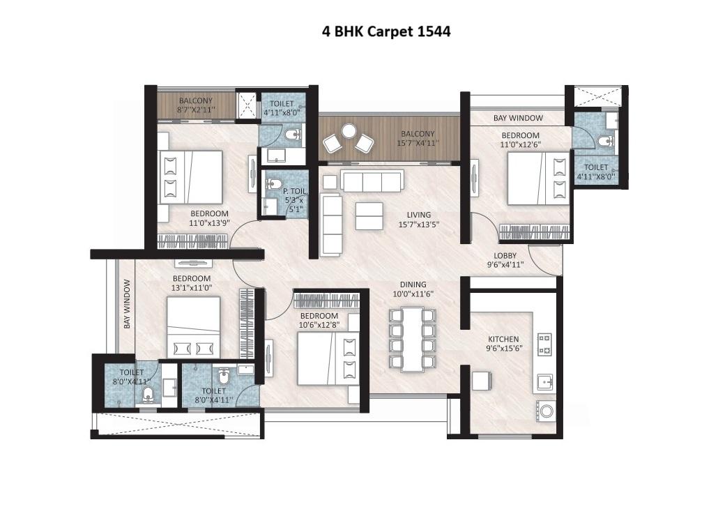 4 BHK floor plan