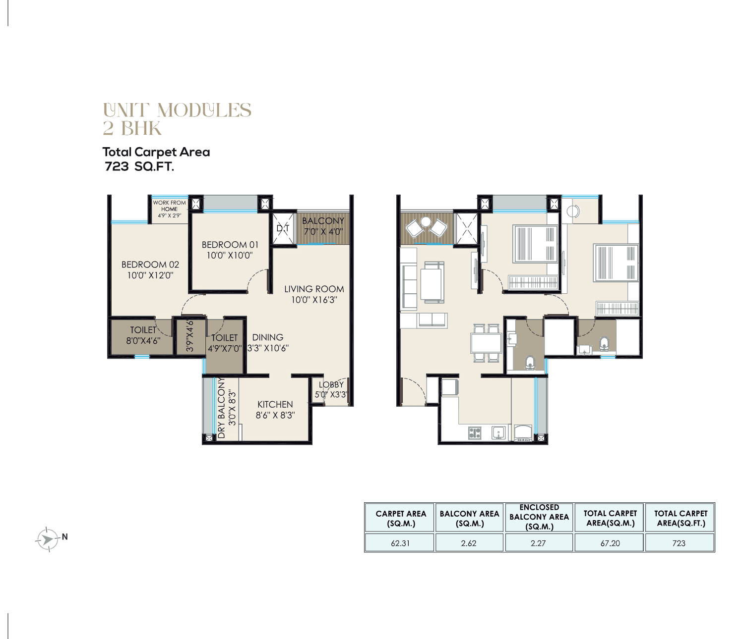 2 BHK floor plan