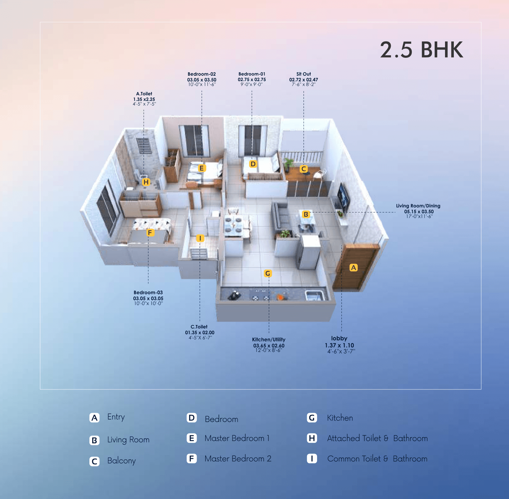 2 BHK floor plan