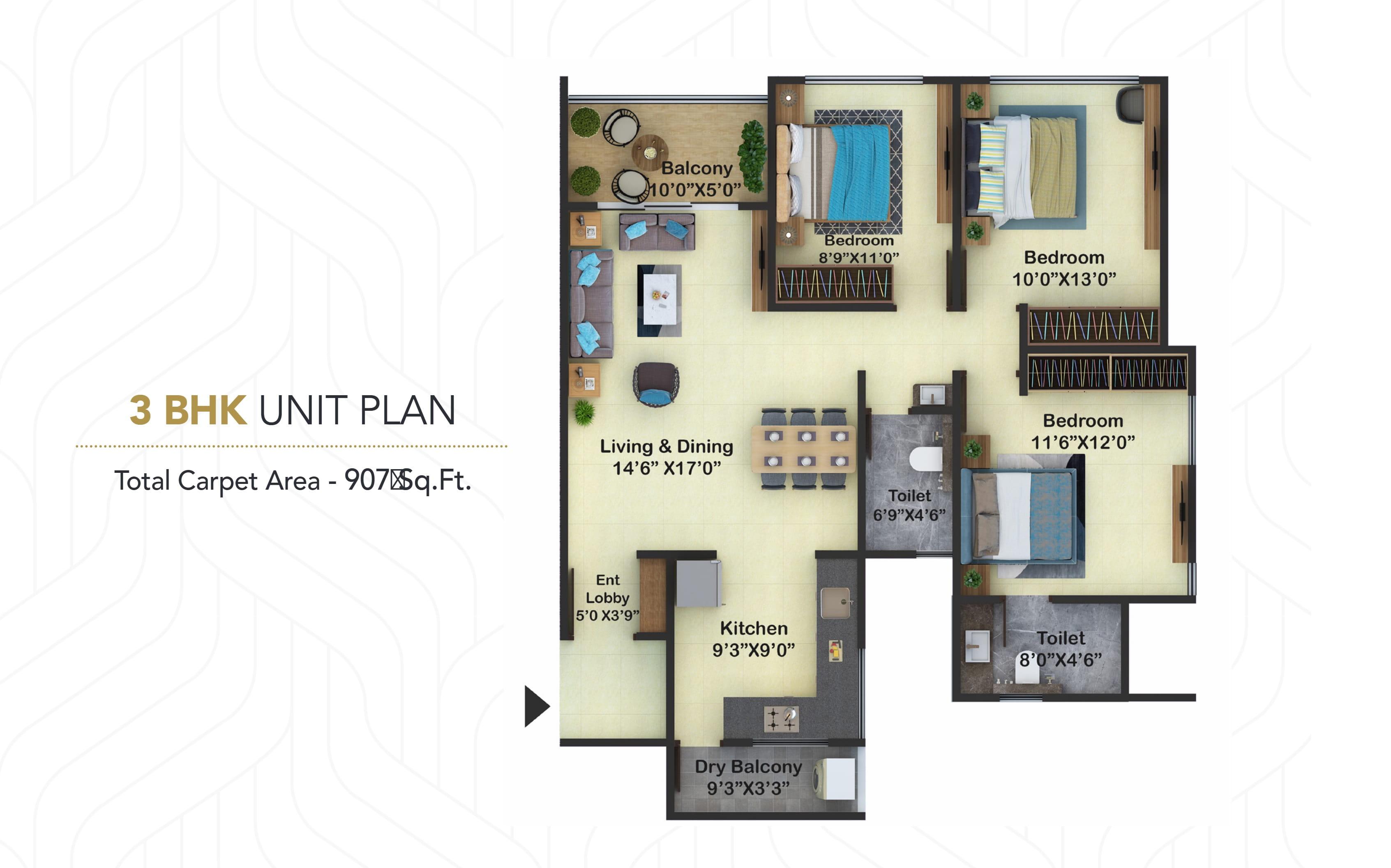 3 BHK floor plan