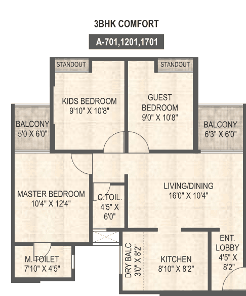 3 BHK floor plan