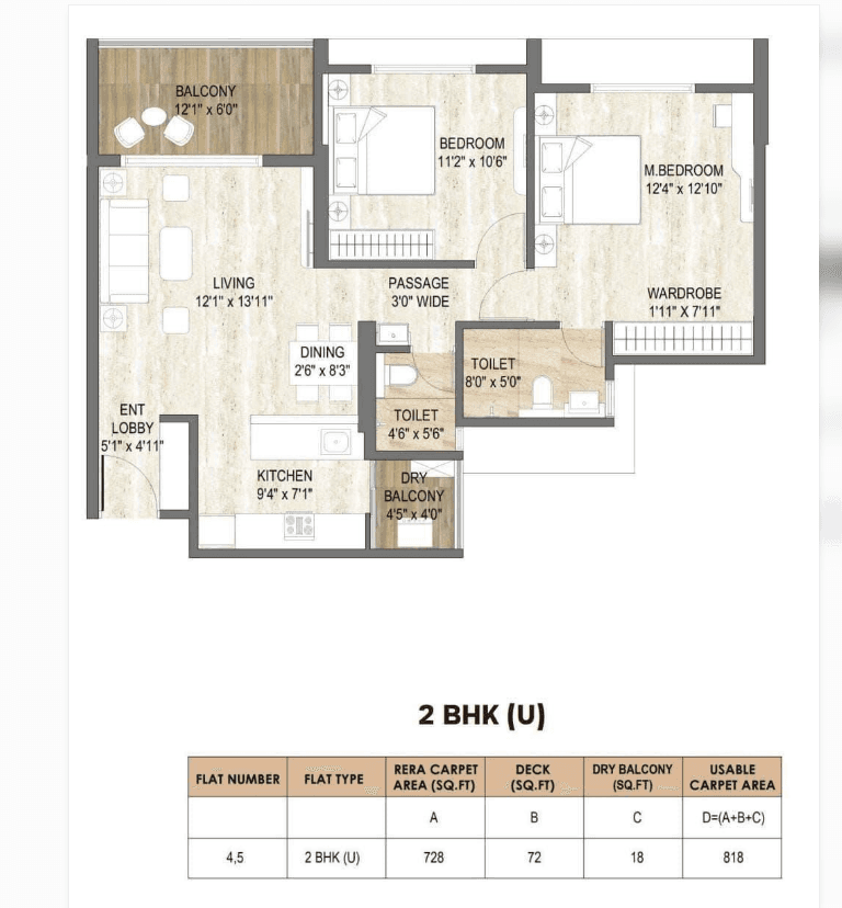 2 BHK floor plan