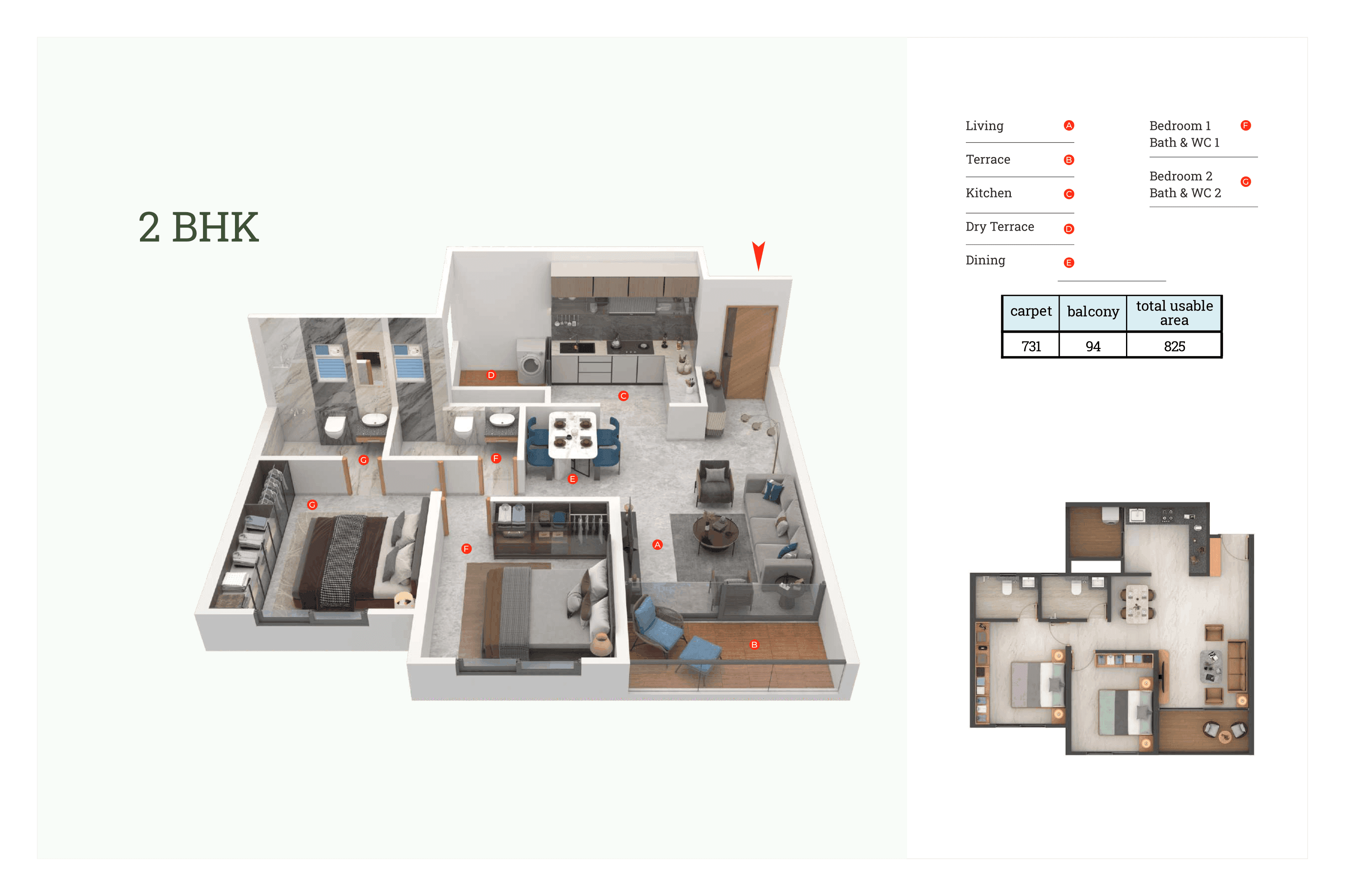 2 BHK floor plan