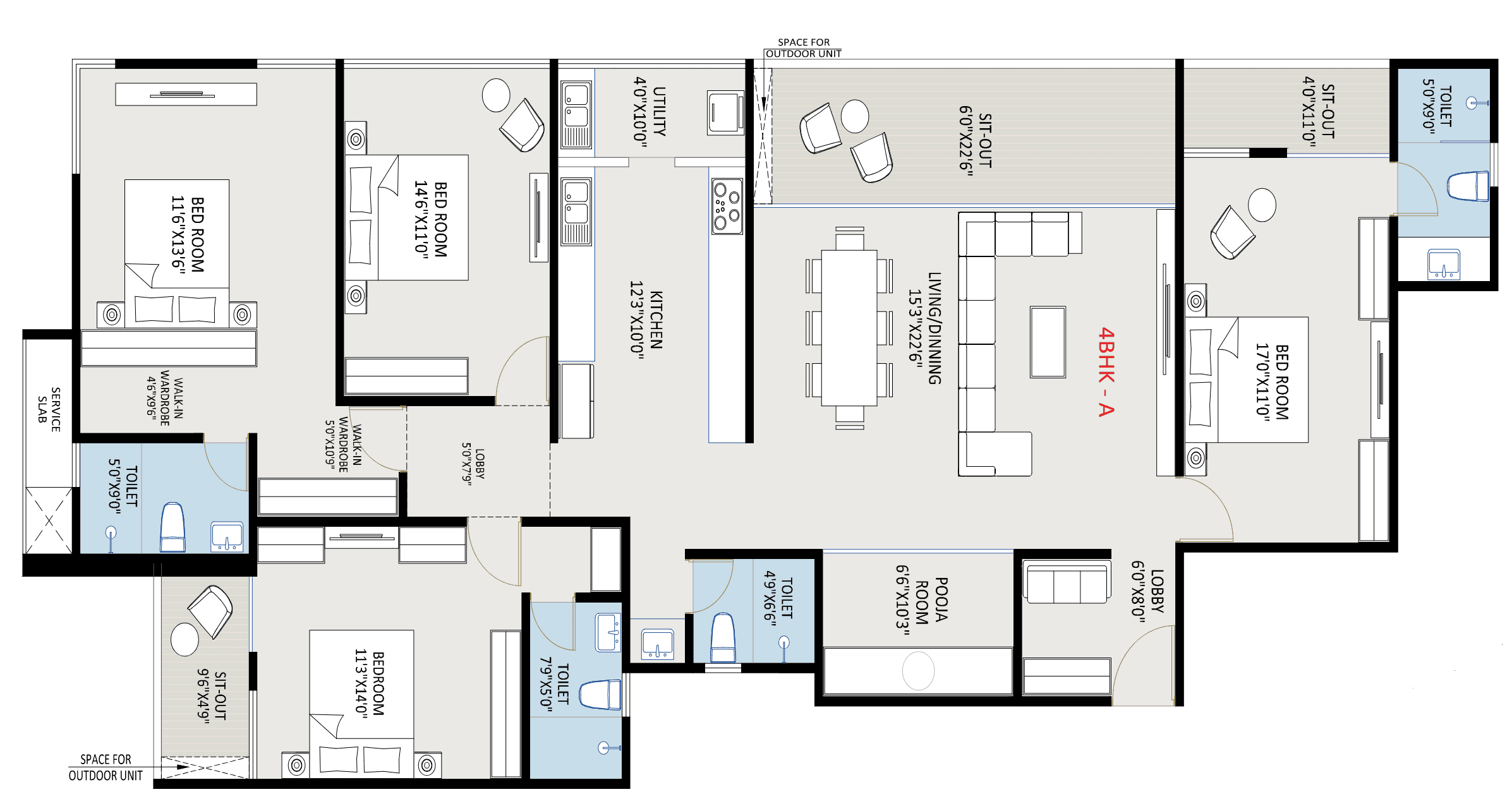 4 BHK floor plan