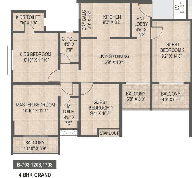 4 BHK floor plan