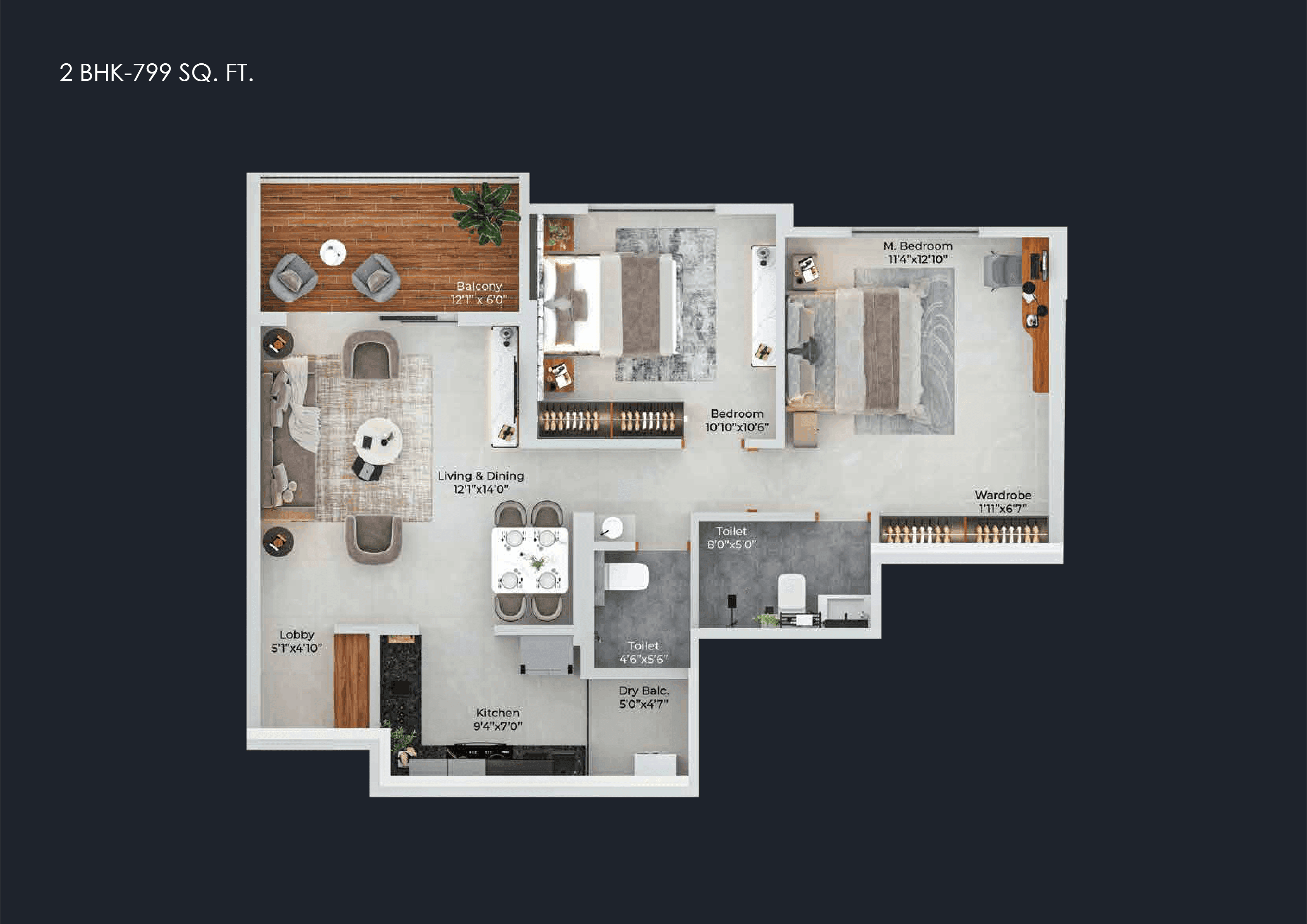 2 BHK floor plan
