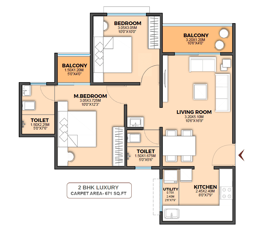 2 BHK floor plan