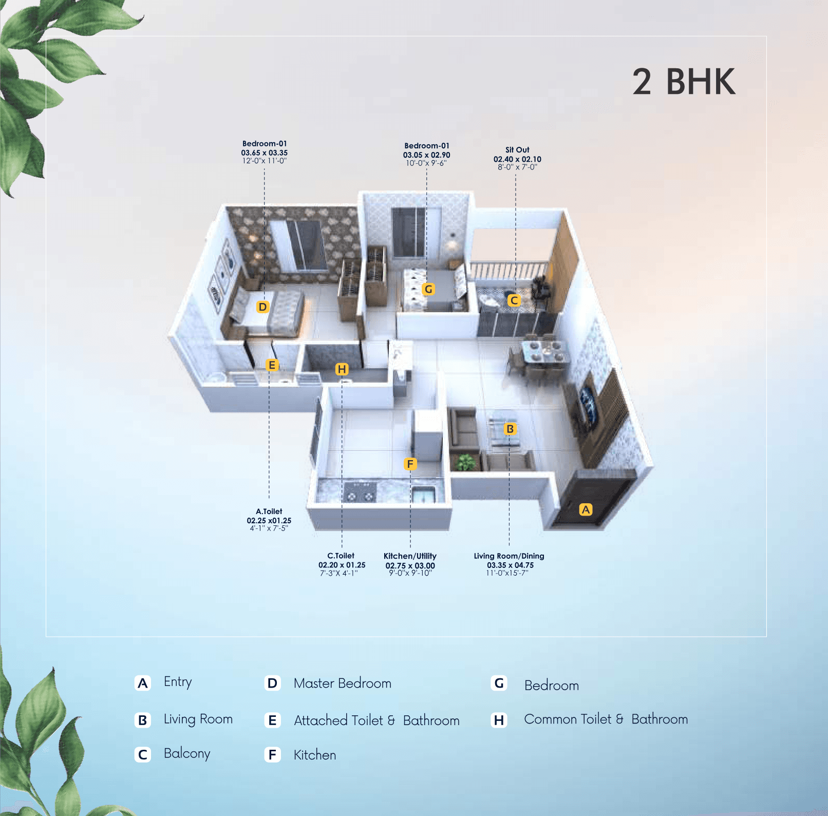 2 BHK floor plan