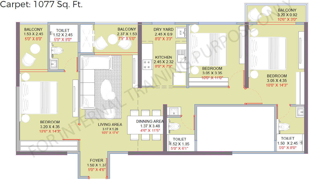 3 BHK floor plan