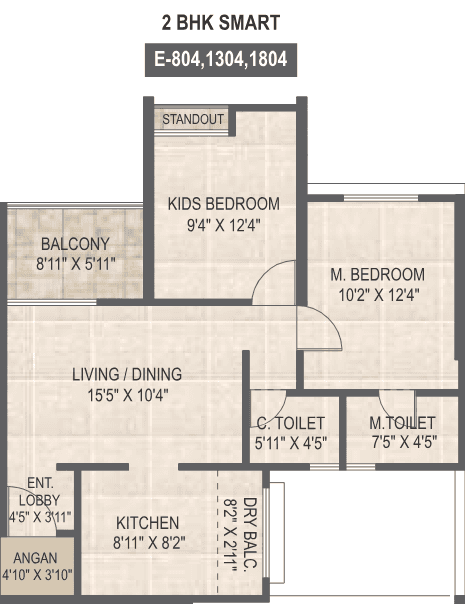 2 BHK floor plan