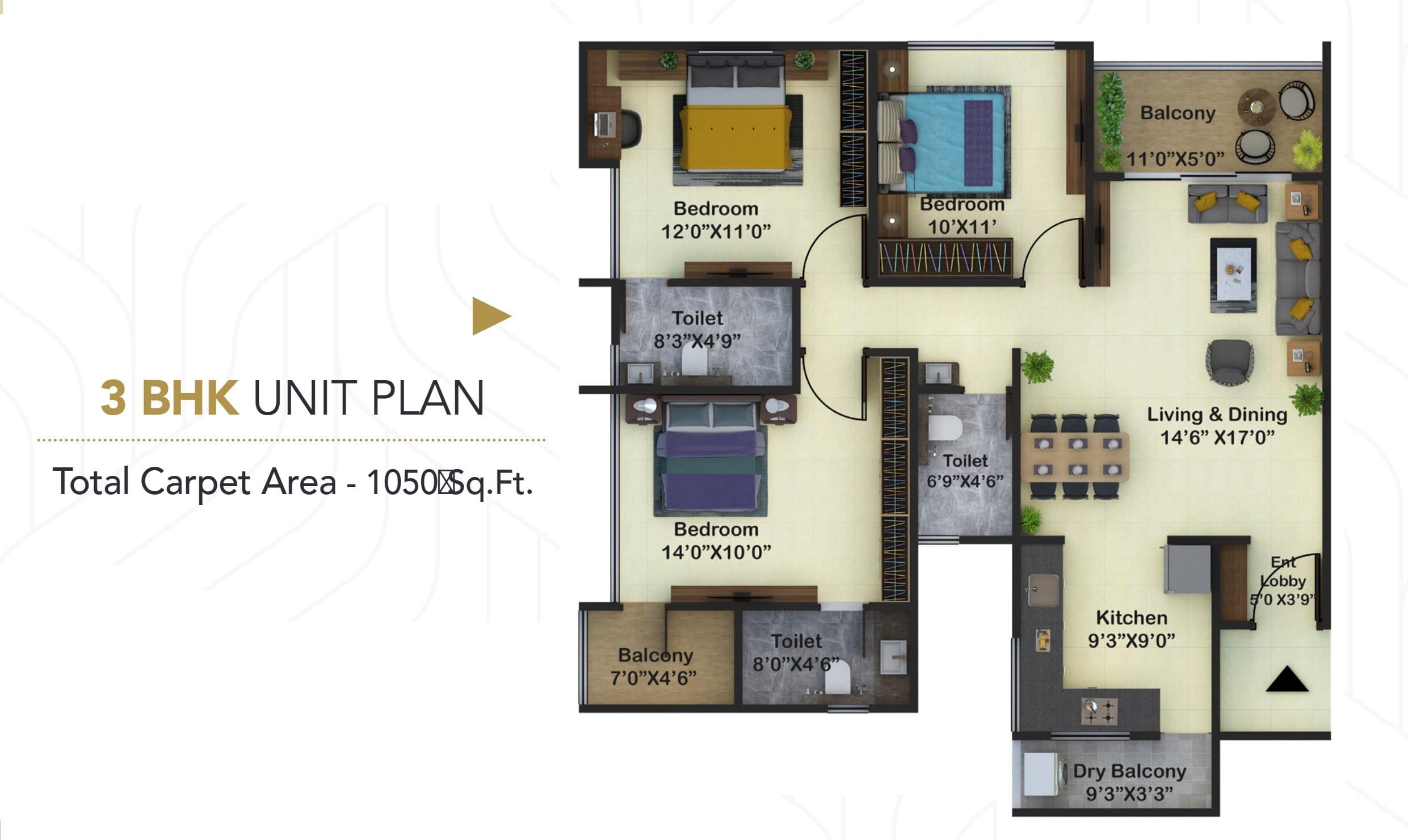 3 BHK floor plan