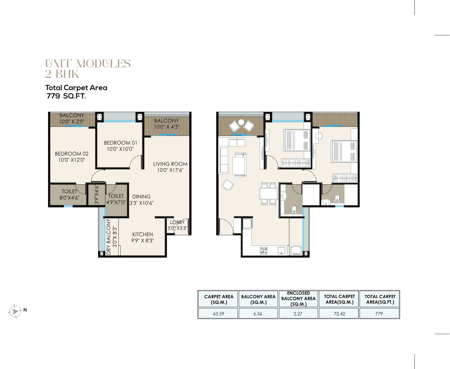 2 BHK floor plan