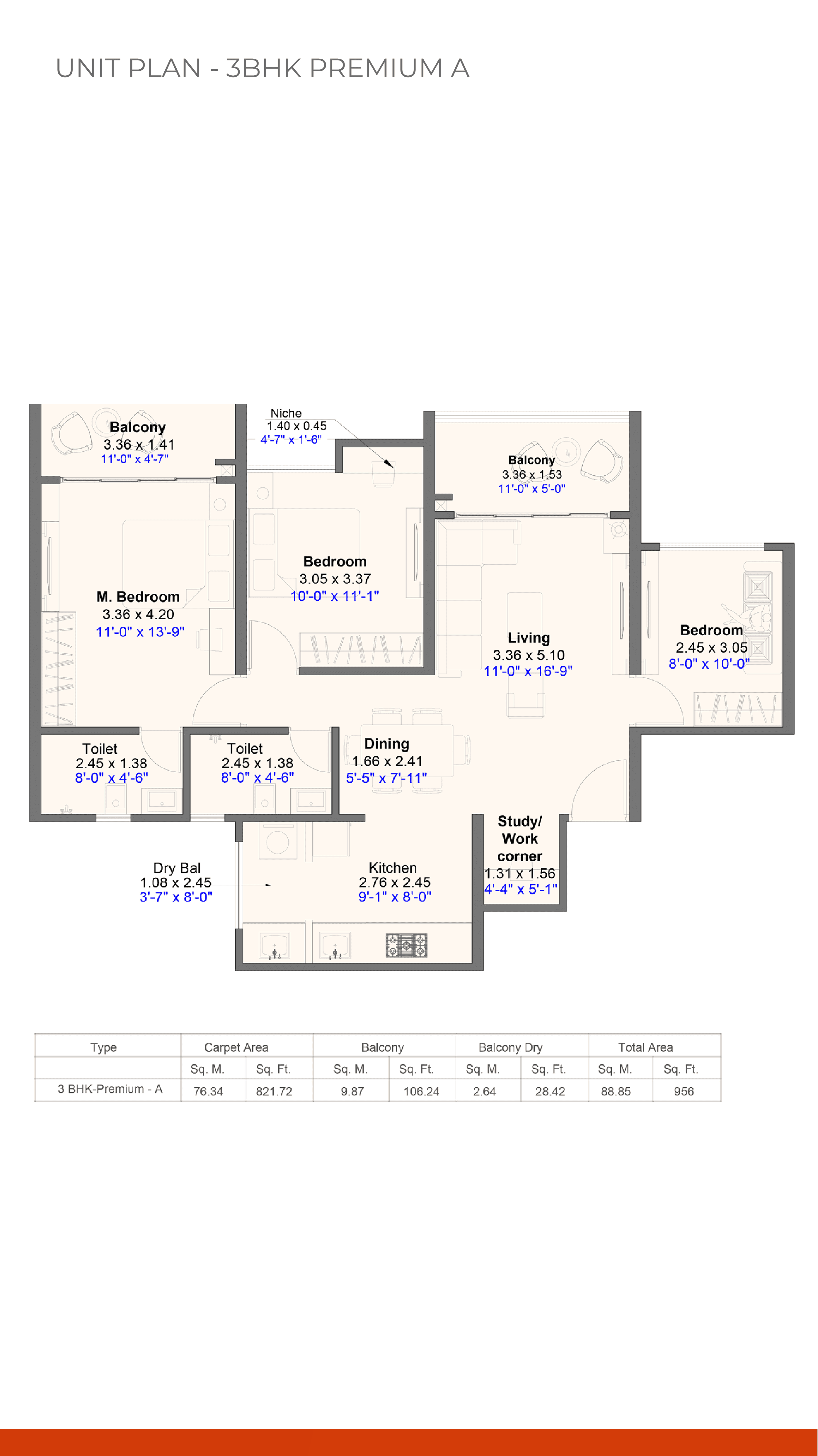 3 BHK floor plan