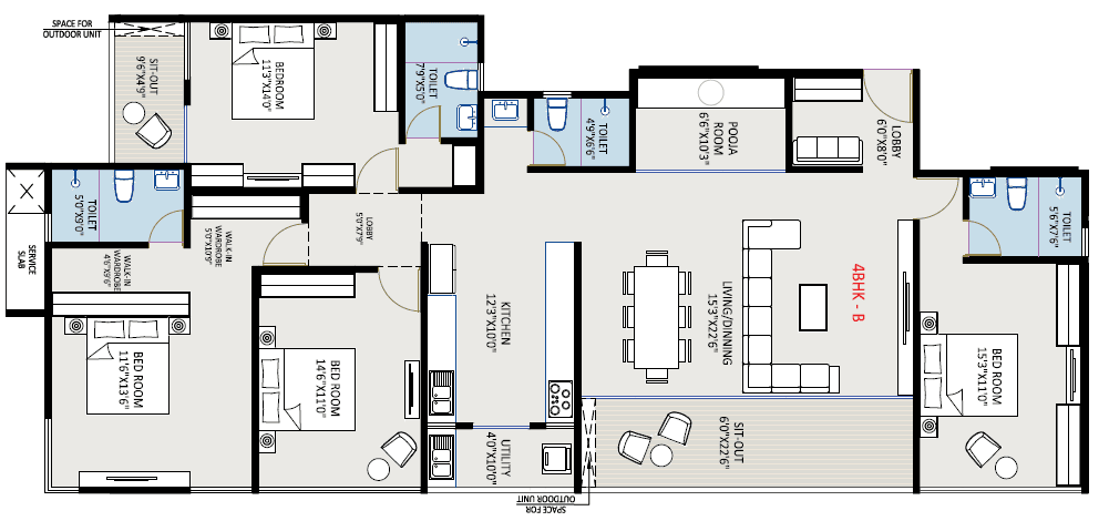 4 BHK floor plan