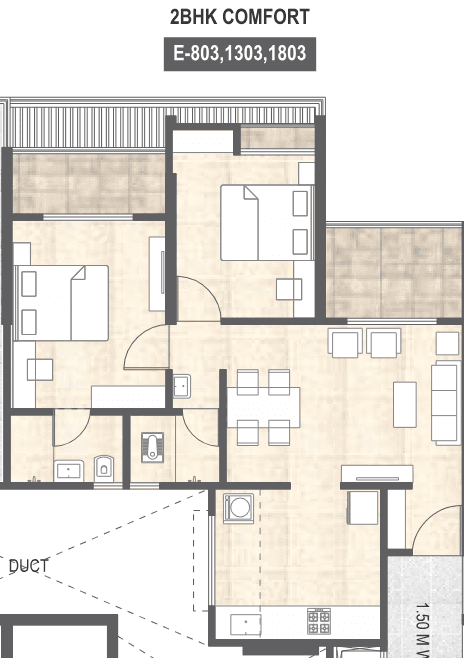 2 BHK floor plan